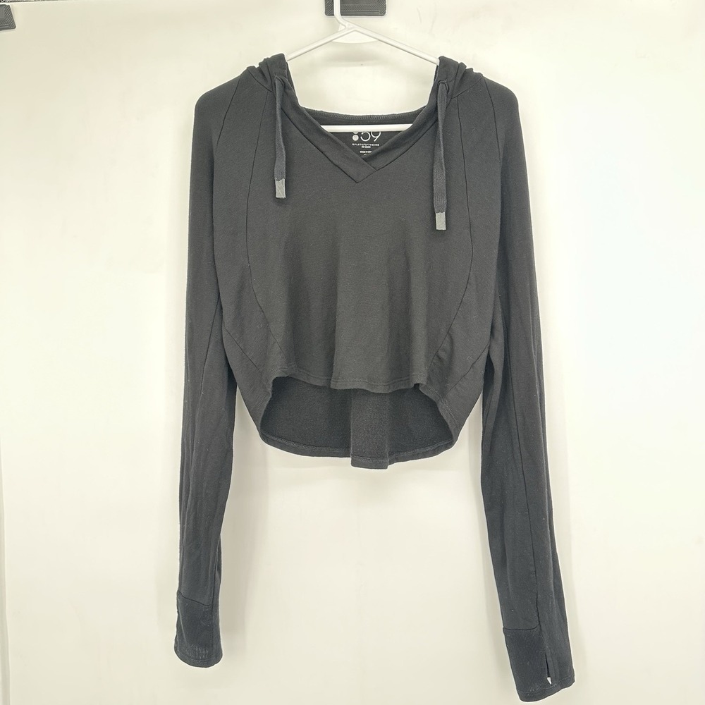 Splits59 Halfback Crop Hoodie Sweatshirt M Black Modal Thumbhole Athleisure Yoga